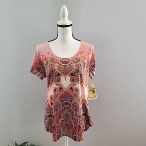 One World Multicolored Paisley Studded Top Size L
